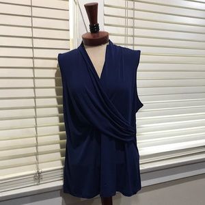 DKNY women Wrap Blouse Size Xl Navy Blue Sleeveless